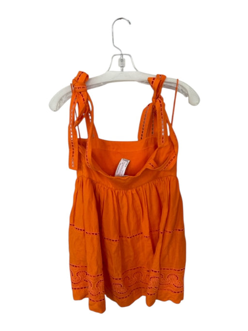 Jonathan Simkhai Size 4 Neon Orange Linen & Viscose Tie Straps Lace Detail Dress Neon Orange / 4