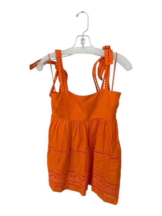 Jonathan Simkhai Size 4 Neon Orange Linen & Viscose Tie Straps Lace Detail Dress Neon Orange / 4
