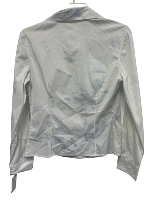 Brunello Cucinelli Size M White & Blue Cotton Blend Button Collar Tie Dye Top White & Blue / M