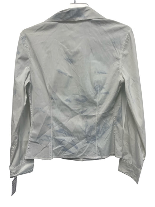 Brunello Cucinelli Size M White & Blue Cotton Blend Button Collar Tie Dye Top White & Blue / M