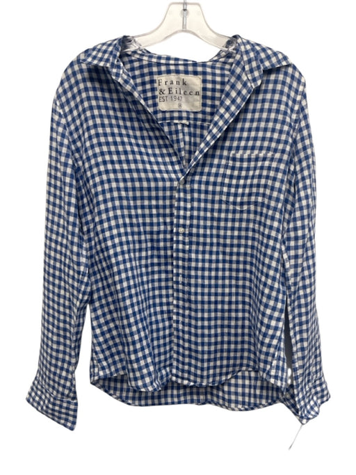 Frank & Eileen Size M Blue & White Linen Button Gingham Long Sleeve Top Blue & White / M