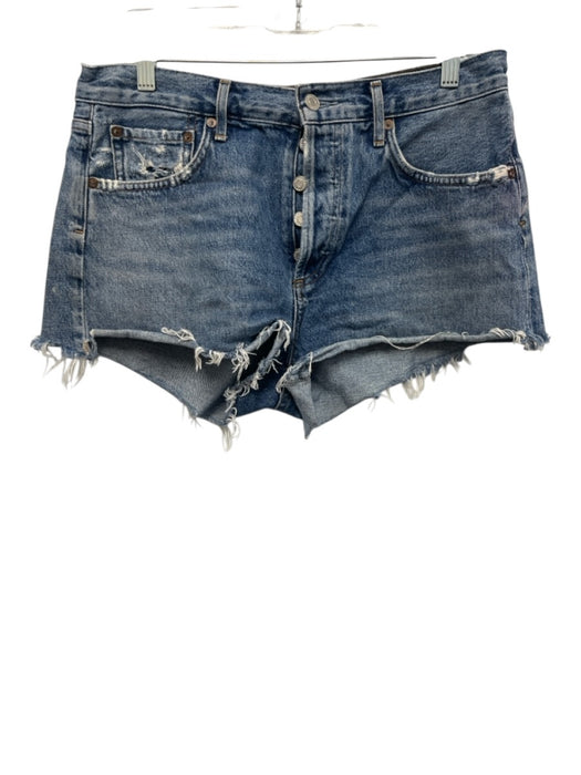 Agolde Size 28 Dark Wash Cotton Denim Button Fly Frayed Shorts Dark Wash / 28