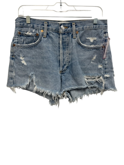 Agolde Size 27 Light Wash Cotton Denim Distressed Frayed Shorts Light Wash / 27