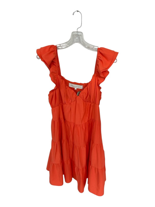 endless rose Size S Tangerine Polyester Mini V Cut Flutter Sleeve Tiered Dress Tangerine / S