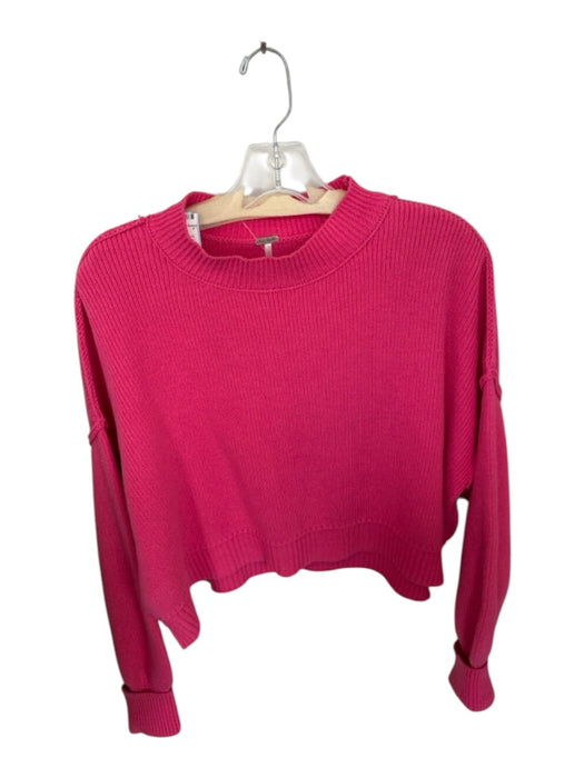 Free People Size XS Hot pink Cotton Blend Knit Mock Neck Long Sleeve Sweater Hot pink / XS