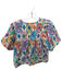 THML Size S Multi Cotton Short Balloon Sleeve Kaleidoscope V Neck Tassels Top Multi / S