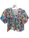 THML Size S Multi Cotton Short Balloon Sleeve Kaleidoscope V Neck Tassels Top Multi / S