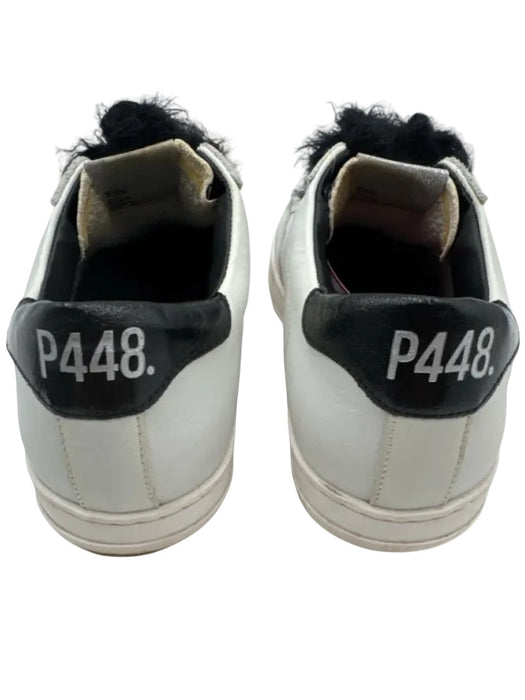 P448 Shoe Size 41 White & Black Leather Lace Up Print Detail Round Toe Shoes White & Black / 41