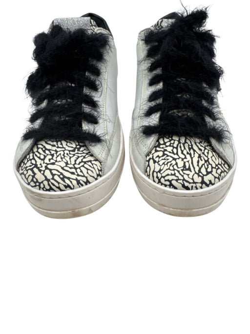 P448 Shoe Size 41 White & Black Leather Lace Up Print Detail Round Toe Shoes White & Black / 41