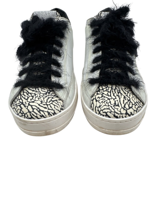 P448 Shoe Size 41 White & Black Leather Lace Up Print Detail Round Toe Shoes White & Black / 41