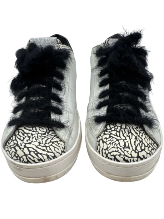 P448 Shoe Size 41 White & Black Leather Lace Up Print Detail Round Toe Shoes White & Black / 41