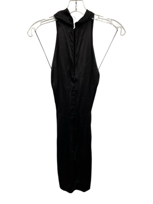 Amanda Uprichard Size S Black Silk Sleeveless Hook Clasp Tie Waist Satin Dress Black / S