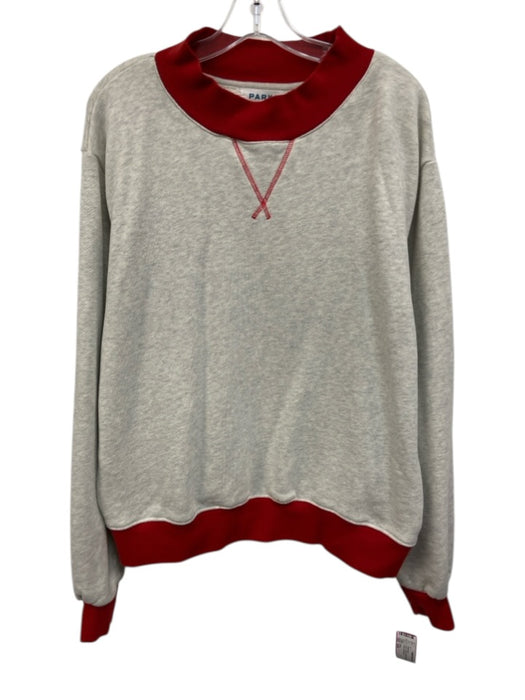 Parke Size S/M Gray Cotton Red Contrast Details Mock Neck Sweatshirt Gray / S/M