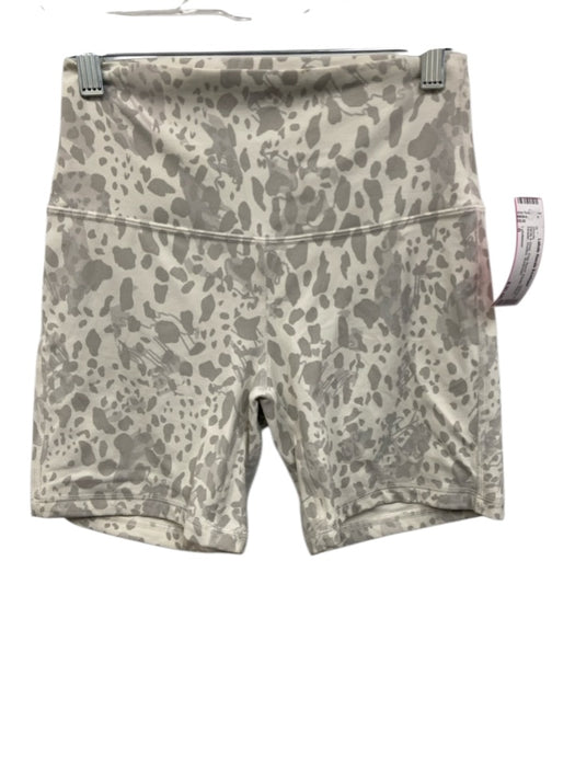 Lululemon Size 6 White & Grey Poly Blend Elastic Waist Athletic Printed Shorts White & Grey / 6