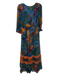 Farm Rio Size XS Brown, Turquoise & Multi Viscose Long Balloon Sleeve Dress Brown, Turquoise & Multi / XS
