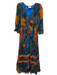 Farm Rio Size XS Brown, Turquoise & Multi Viscose Long Balloon Sleeve Dress Brown, Turquoise & Multi / XS