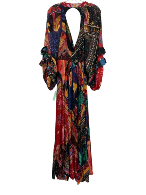 Farm Rio Size XS Black, Red & Multi Viscose Long Balloon Sleeve Abstract Dress Black, Red & Multi / XS