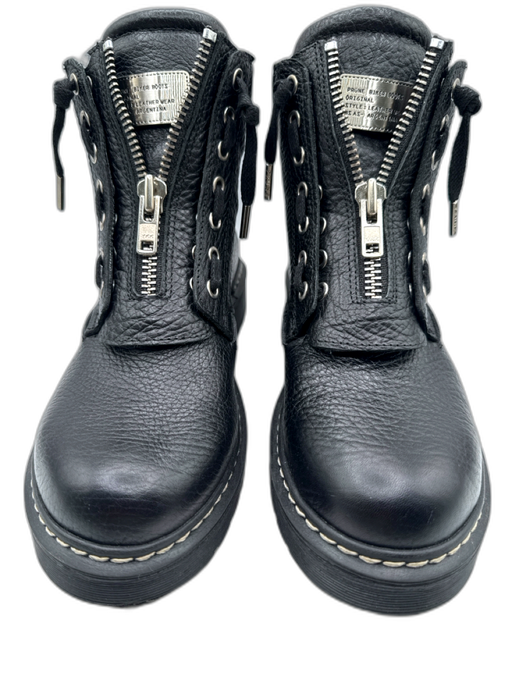 Prune Shoe Size 9 Black & Silver Leather Round Toe Zip Detail Lace Detail Boots Black & Silver / 9