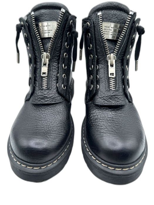 Prune Shoe Size 9 Black & Silver Leather Round Toe Zip Detail Lace Detail Boots Black & Silver / 9