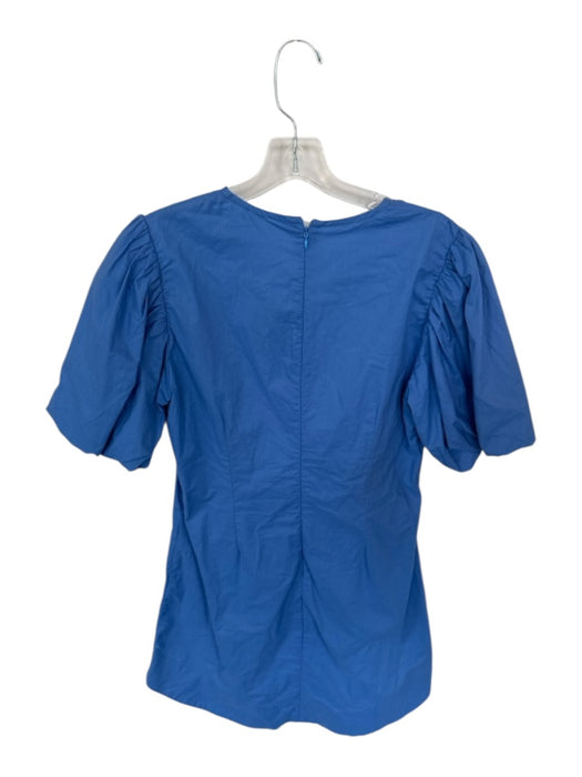 Size M Blue Cotton Short Balloon Sleeve Back Zip Dress Blue / M