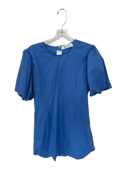 Size M Blue Cotton Short Balloon Sleeve Back Zip Dress Blue / M