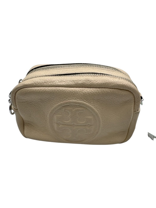 Tory Burch Cream Leather Zip embossed logo Crossbody Strap Camera Bag Cream / S