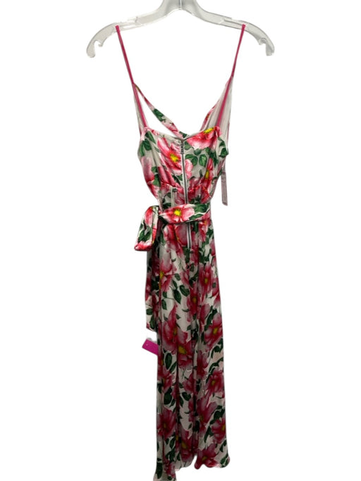 Alice + Olivia Size 4 Pink, Green & White Viscose Spaghetti Strap Floral Dress Pink, Green & White / 4