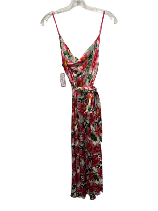 Alice + Olivia Size 4 Pink, Green & White Viscose Spaghetti Strap Floral Dress Pink, Green & White / 4