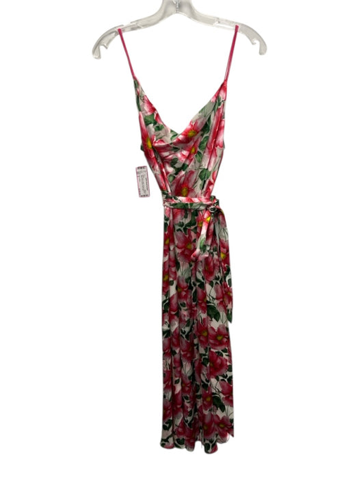 Alice + Olivia Size 4 Pink, Green & White Viscose Spaghetti Strap Floral Dress Pink, Green & White / 4