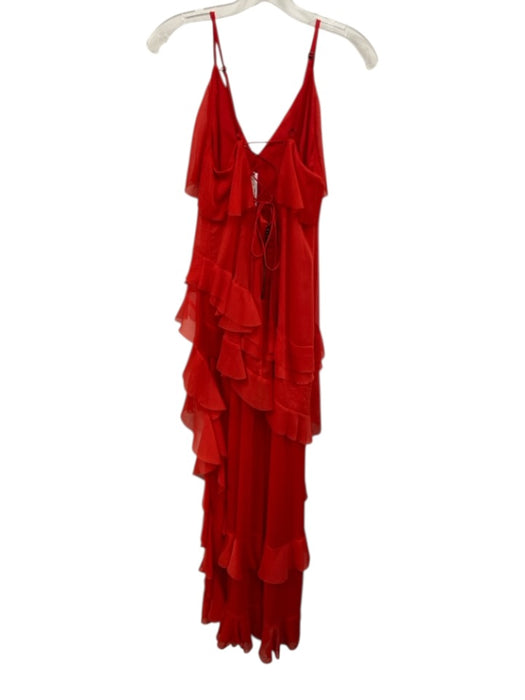 Alice + Olivia Size 4 Red Polyester Spaghetti Strap Tiered Ruffle Maxi Dress Red / 4