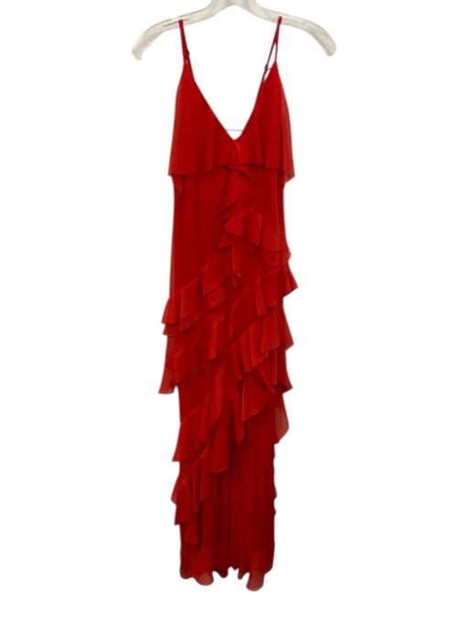 Alice + Olivia Size 4 Red Polyester Spaghetti Strap Tiered Ruffle Maxi Dress Red / 4