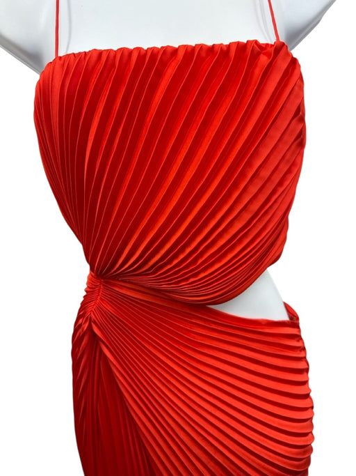 Alice + Olivia Size 4 Red Orange Polyester Spaghetti Strap Accordion Pleat Dress Red Orange / 4
