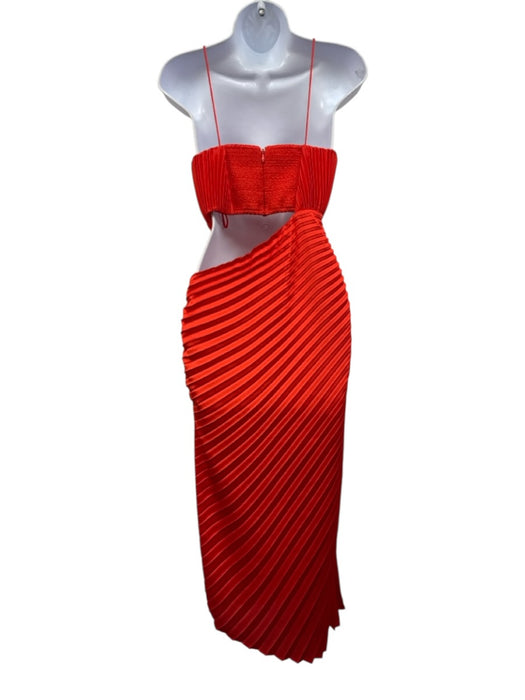 Alice + Olivia Size 4 Red Orange Polyester Spaghetti Strap Accordion Pleat Dress Red Orange / 4