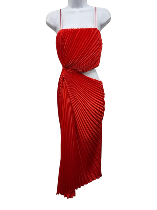 Alice + Olivia Size 4 Red Orange Polyester Spaghetti Strap Accordion Pleat Dress Red Orange / 4