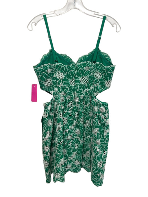 Milly Size 4 Green & White Cotton Spaghetti Strap Embroidered Floral Dress Green & White / 4