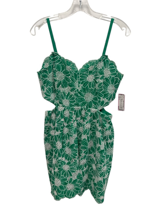Milly Size 4 Green & White Cotton Spaghetti Strap Embroidered Floral Dress Green & White / 4
