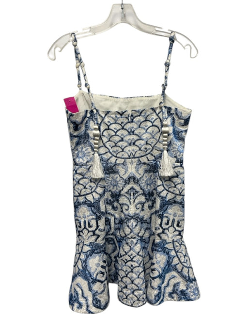 Alexis Blue & White Cotton Spaghetti Strap Knot Detail Embroidered Dress Blue & White