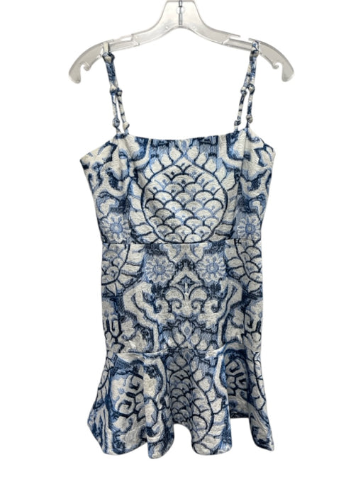 Alexis Blue & White Cotton Spaghetti Strap Knot Detail Embroidered Dress Blue & White