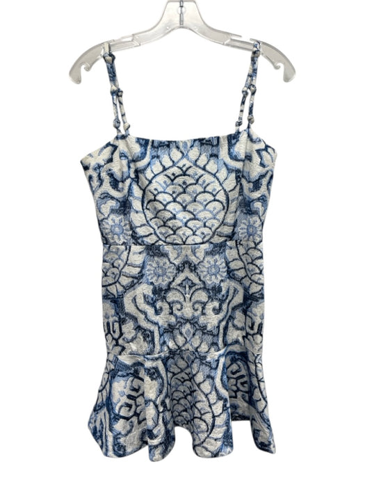 Alexis Blue & White Cotton Spaghetti Strap Knot Detail Embroidered Dress Blue & White