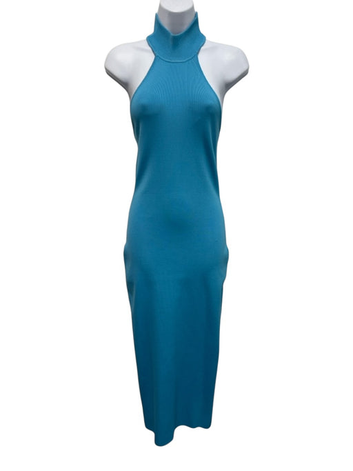 Solace London Size S Turquiose Viscose Blend Ribbed Halter turtle neck Dress Turquiose / S