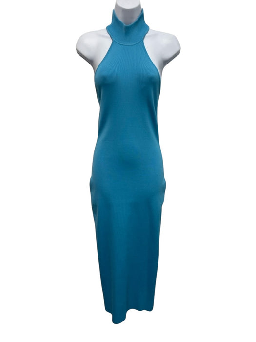 Solace London Size S Turquiose Viscose Blend Ribbed Halter turtle neck Dress Turquiose / S