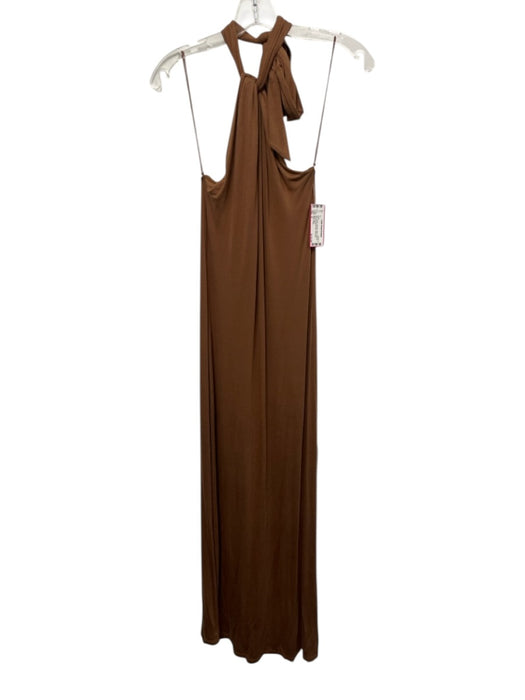 Alice + Olivia Size 4 Brown Viscose Halter Side Slit Back Zip Sheath Dress Brown / 4