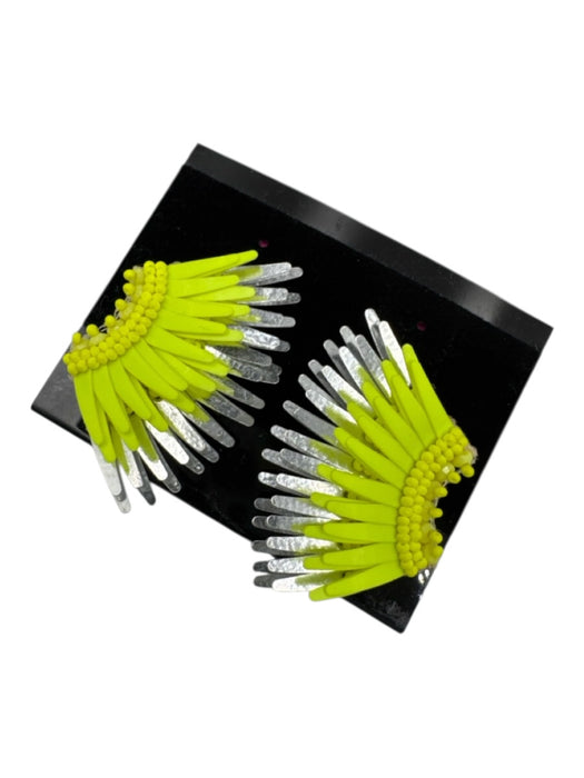 Mignonne Gavigan Neon Yellow & Silver Sequin Leather Back Angel Wings Earrings Neon Yellow & Silver