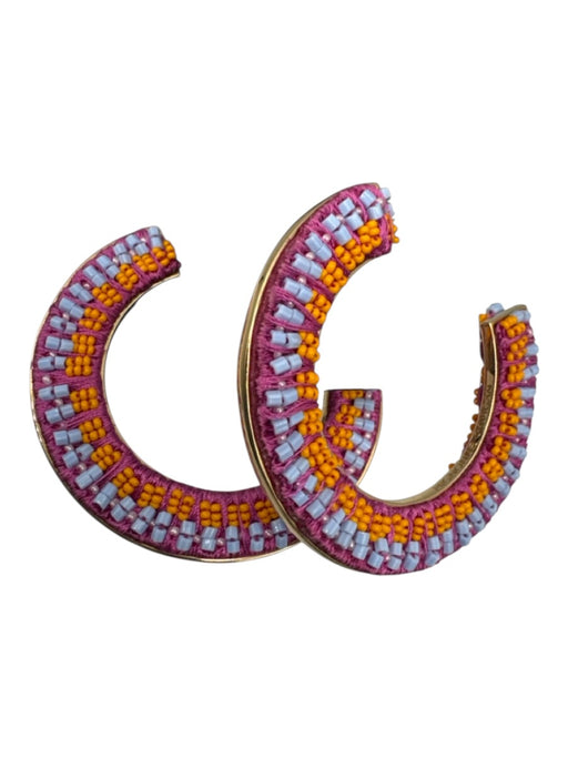 Mignonne Gavigan Pink, Blue & Orange Gold Tone Metal Fabric Beaded Hoop Earrings Pink, Blue & Orange