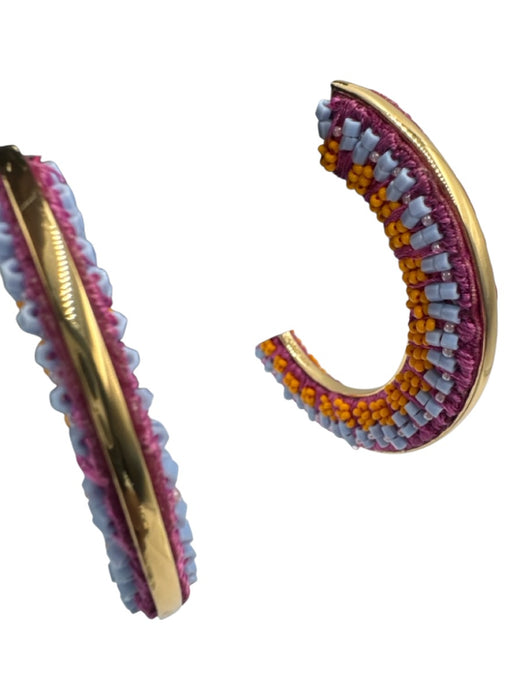 Mignonne Gavigan Pink, Blue & Orange Gold Tone Metal Fabric Beaded Hoop Earrings Pink, Blue & Orange
