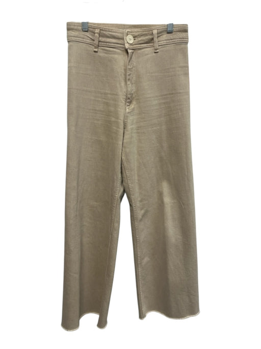 Zara Size 4 Beige Cotton Denim High Rise Zip & Button Wide Leg Raw Hem Jeans Beige / 4