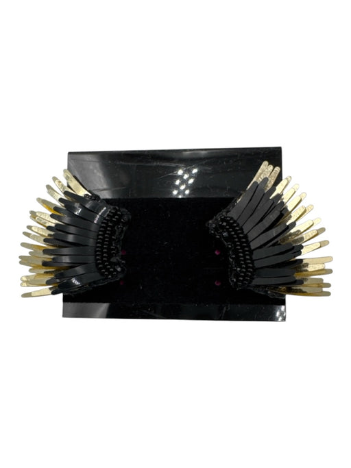 Mignonne Gavigan Black & Gold Sequin Leather Back Angel Wings small Earrings Black & Gold