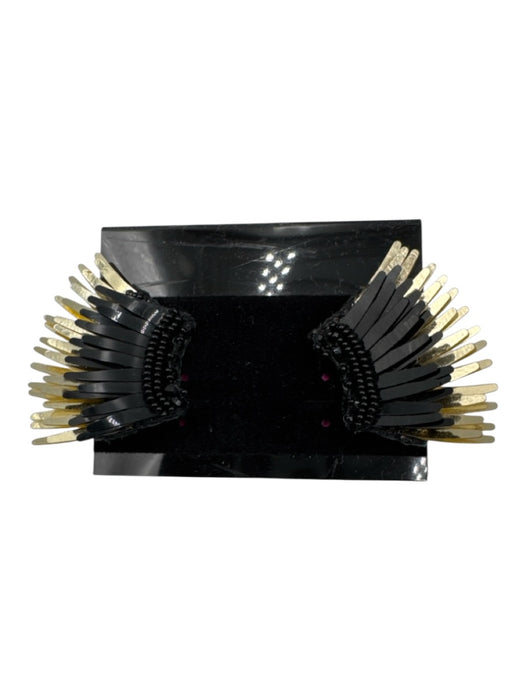Mignonne Gavigan Black & Gold Sequin Leather Back Angel Wings small Earrings Black & Gold