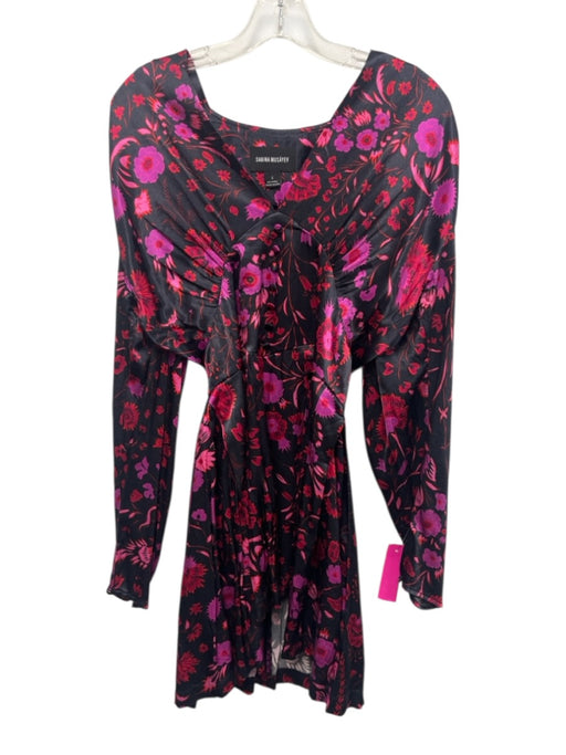 Sabina Musayev Size S Black, Red & Pink Print Viscose Satin Floral Dress Black, Red & Pink Print / S