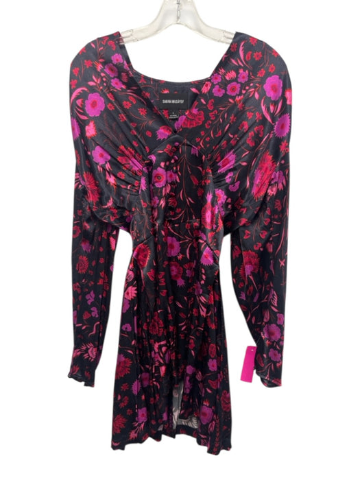 Sabina Musayev Size S Black, Red & Pink Print Viscose Satin Floral Dress Black, Red & Pink Print / S